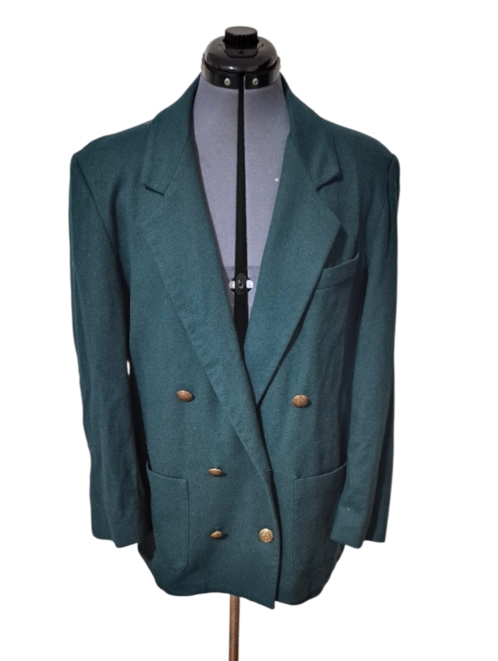 Vintage Fiumicello Women Doublebreasted Wool Green Blazer Fully Lined  Size 14